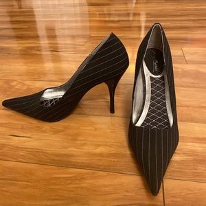 Anne Michelle Black Pinstripe Stilettos -8